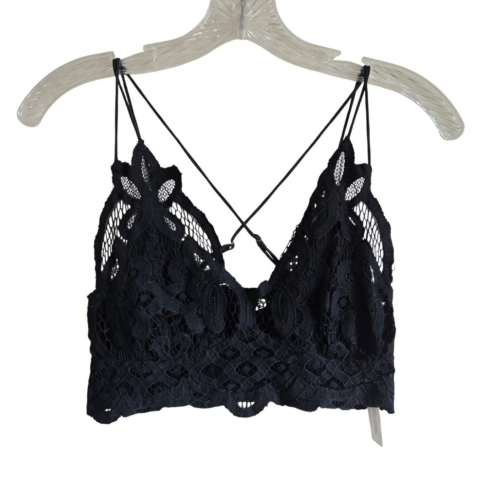 Free People S Adella Bralette Womens Black Excellent Lace Smocked Cami Top